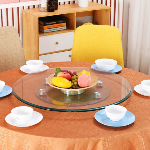 Tempered Glass Lazy Susan Turntable For Dining Large 360 Degree Rotating Tray With Swivel And Auxiliary Wheels Not Tilting