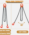 Noliven heavy-duty dual-leg lifting chains with adjustable hooks, 5/16 in x 10 ft, black steel with orange hooks