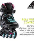 Cruiser Womens Fitness Inline Skates With Molded Hard Shell Black Aqua Color Urban Performance Skates For Adults