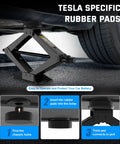 Tesla 2.5 Ton Scissor Jack Kit For Model Y Model 3 S X With 2 Tesla Specific Jack Pads displayed under a car lifted with jack pads