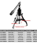 Built Tough 30 Ton Hydraulic Bearing Puller Kit With 2 And 3 Jaw Adjustable Separator, showing axis travel and size chart.