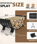 40 Inch Diameter Sector Firewood Rack Storage Built From 0.8Mm Thick Galvanized Steel with Wave Pattern and Four Stable Feet, with Logs