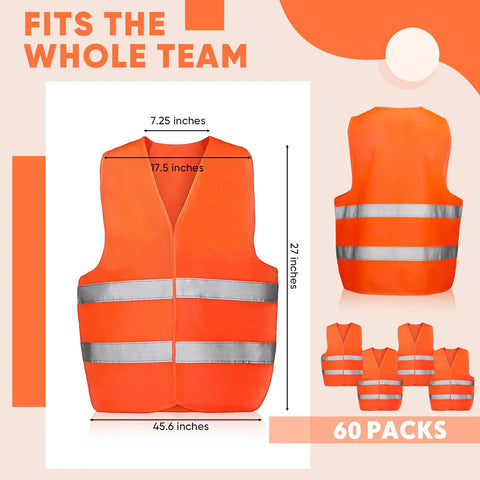 60 Pack High Visibility Safety Vests With 2 Reflective Strips Orange Construction Workwear One Size Fits Most For Men And Women