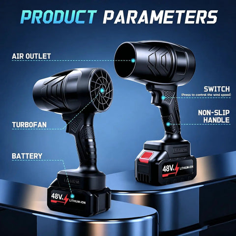 Cordless Leaf Blower With Two 4Ah Batteries And Charger Electric Handheld Blower for yard cleaning with labeled parts