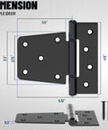 Image of 3.5 Inch Heavy Duty Gate Hinges with dimensions, showing extra thick straps, suitable for wood fence barn doors and sheds.