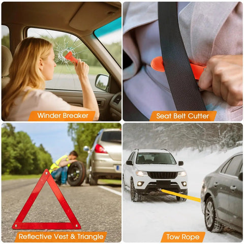 Roadside Emergency Kit For Cars And Trucks With Air Compressor Jumper Cables First Aid Kit Winter Survival Essentials