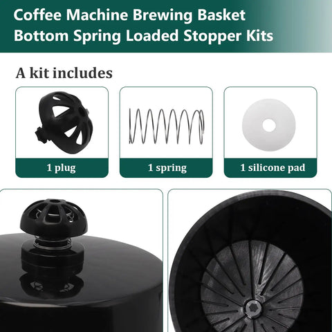 Bottom Spring Loaded Stopper Kit For Coffee Machine Brewing Basket Replacement For Compatible 990117900 990237500 Two Pack Durable Plastic And Silicone Accessory Keeps Brew Basket Sealed No Fuss Install For Home Coffee Makers, 2-pack parts