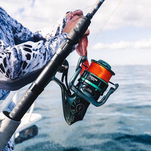 Kapstan Elite High Speed Saltwater Spinning Reel Size 3000 in use, 100 Percent Waterproof IPX6 With EverSeal Seals and Intrusion Shield