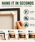 Instruction manual for hanging Soaring Gliders Over Majestic Mountain Landscape Wall Art For Living Room And Bedroom Epic Vibe Premium Poster Or Ready To Hang Canvas Framed Print With Versatile Home Decor That Captures Serene Skies And Wide Open Peaks, showing no-tools process.