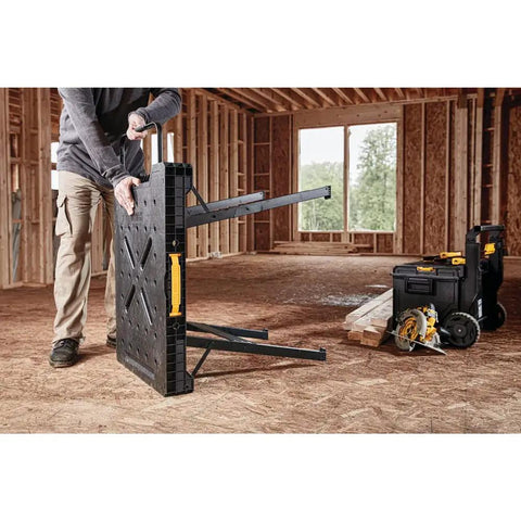 Person setting up Express Folding Workbench With Quick Setup In Under 3 Seconds Beefy 1000 Lbs Metal Legs Large Work Surface