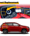 Jeep Fuel Tank Door Latch Actuator Kit With Spring Pin for 2016-2022 Renegade, 2017-2022 Compass, 2018-2022 Grand Commander 2-Pin, Auto Lock Safety Release, No-Brainer Install, High-Strength Build, Theft-Proof Design. Red Jeep fuel door and 2-pin actuator close-up