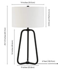 Cool Tall Table Lamp 25.5 Inches With Blackened Bronze Finish And White Fabric Drum Shade, showing dimensions and plug.