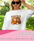 Woman wearing T-shirt with 6 Pack Cute Babys Monkey DTF Transfers Pack For T Shirts And DIY Clothing Ready To Press Heat Transfer Stickers