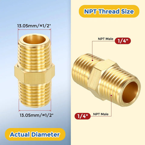 4 Pack Brass Pipe Fittings One Quarter Inch NPT Male To One Quarter Inch NPT Male Brass Hex Nipple Adapter Reducer