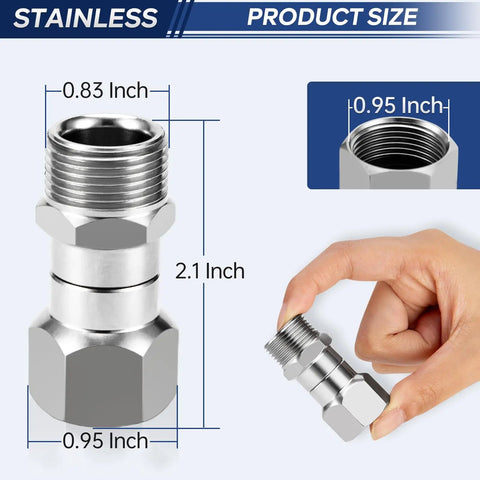 Stainless Steel M22 14mm Pressure Washer Swivel Joint 360 Degree Rotation Eliminates Hose Twist And Kink Universal Connect Hose Adapter For Easy Outdoor Cleaning, 0.95 inch thread