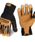 Front and back view of Rugged Rolltop Seamless Fingertips Leather Work Gloves With Kevlar Reinforcements For Maximum Dexterity And Durability