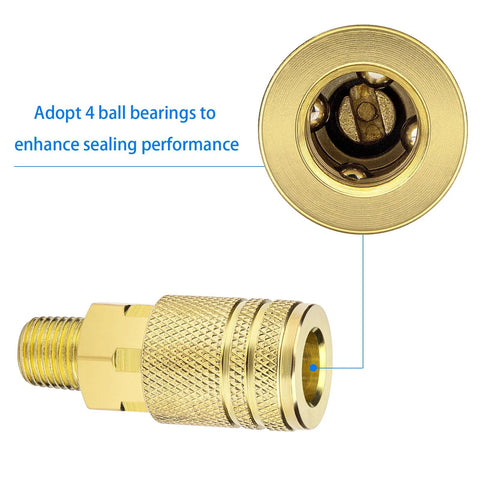 Two-pack brass 1/4 in NPT M-style quick-connect air hose fittings for compressors and tools