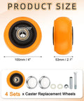 Heavy Duty 4 Inch Caster Wheels 4 Pack Industrial Rollers With Brackets And Mounting Hardware showing product size specifications.