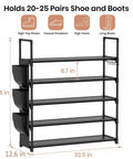 5 Tier Shoe Rack With Hook And Side Pocket, Space Saving Shoe Organizer holds 20 to 25 pairs, sturdy free standing shoe shelf