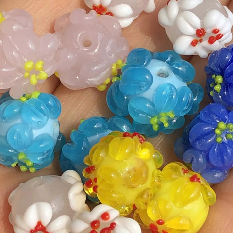 Sick Yellow Flower Lampwork Glass Beads Handcrafted For Jewelry Making DIY Bracelet Necklace Crafting Supplies Featuring Dope Floral Patterns And Top Shelf Durability