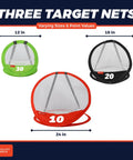 Three target nets in sizes 12in, 18in, and 24in for Golf Chipping Practice Net Set With Three Target Nets In Small Medium Large