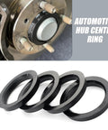 Universal Four Piece Wheel Hub Center Rings For Cars And Trucks 73 To 60 Mm Bore Reducer Adapter set displayed with black plastic rings.
