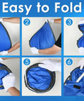 Step-by-step guide to folding the Portable Pop Up Pet Tent Sun Shade Shelter for Dogs, Cats and Small Animals, UV Blocking Beach Hideaway.