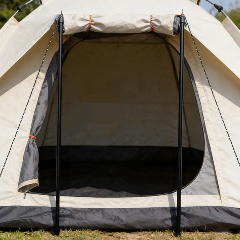 Beefy Adjustable Tarp Poles For Canopies And Tarps, Heavy Duty Camping Tent Poles 75In with Thick 0.63In Rods supporting a tent entrance.