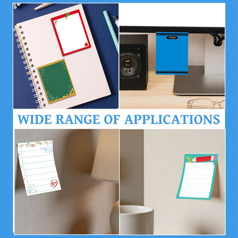 Nine Styles Sticky Notes Set For Teachers Back To School Gift With 450 Sheets Total 50 Sheets Each displayed on desk and walls.