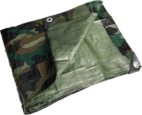 Camouflage 19 Foot By 29 Foot 4 Inch 7 Mil Poly Tarp Built Tough All Purpose Waterproof Cover Green Black folded