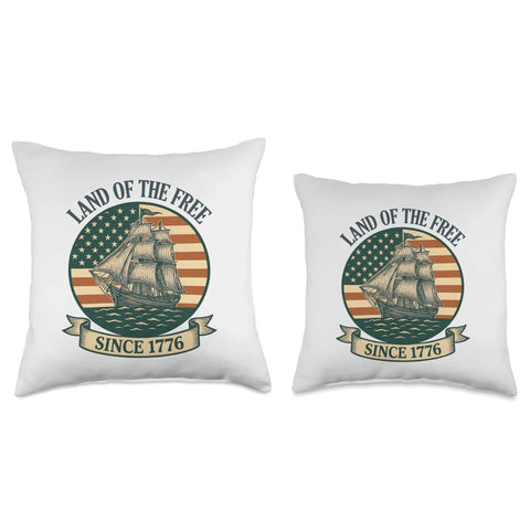 Retro Sailboat Patriotic Throw Pillow Celebrates America Since 1776 With Red White And Blue Flag Art For 4th Of July Decor