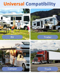 RV, trailer, camper, and truck in scenic outdoor settings showcasing universal compatibility.