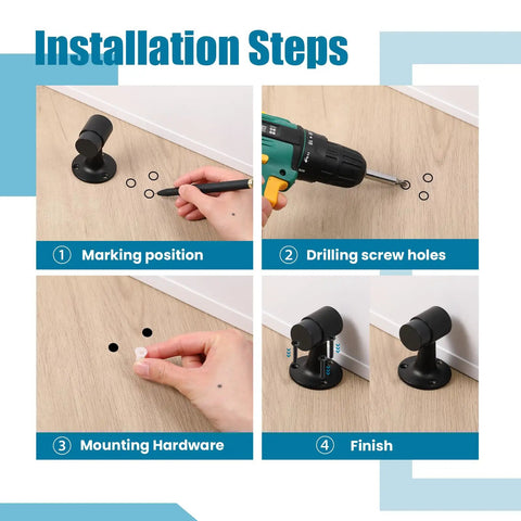 Installation steps for 12 Pack Heavy Duty Floor Mounted Door Stop 3 Inch Aluminum Commercial Grade Door Stopper with Rubber Bumper