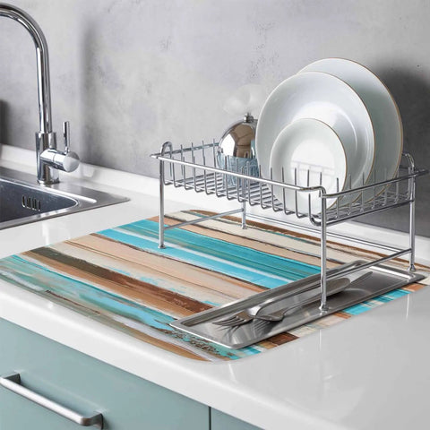 Go To Absorbent Dish Drying Mat 16 By 18 Inches In Vintage Wood Grain With Blue Brown White Painting Finish under dish rack