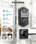 Front Door Lock Set With 2 Lever Handles Keyless Entry Deadbolt Fingerprint And Digital Keypad Matte Black 3 In 1 Unlock System