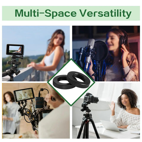 Badass Aluminum Dual Locking Microphone Stand Nuts With 5/8 Inch To 27 Thread Rock Hard Knurled Brackets for studio setups.