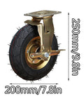 Heavy Duty 2 Pack Of 8 Inch And 10 Inch Rubber Casters With Side Brakes showing 10 inch pneumatic wheel with steel bracket.