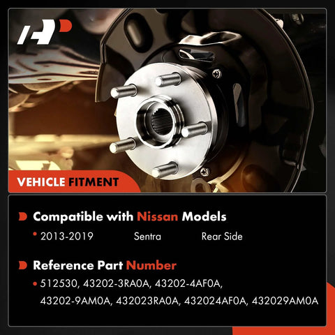 Close-up of Rear Wheel Bearing And Hub Assembly 5 Lug Fit For Nissan Sentra 2013 2019, Heavy Duty Ball Bearing installed