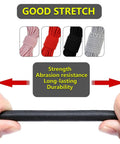 Hands stretching black cord, highlighting features of the One Eighth Inch Sixty Feet Tent Pole Shock Cord Replacement Kit With Lead Wire, Washers And Clip.
