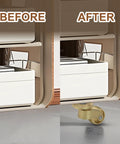 Before and after installation of 4 Pcs Universal Brass Caster Stem Wheels With 360 Degree Rotation And Brass Threaded Stems.