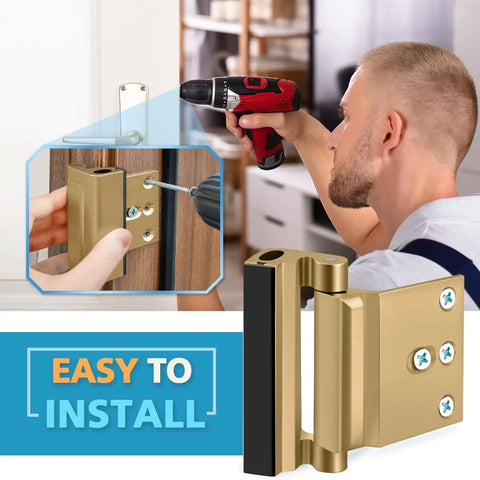 Installing Heavy Duty Door Reinforcement Lock For Home Security, Kid Safe, Child Proof Top Front Door Latch, Inward Swing Door Lock Withstanding 800 Lbs From Inside, Anti Kick Lock, Durable Aluminum Alloy, Easy Install