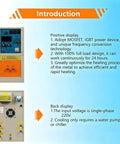 Positive and back display panels of Top Shelf Industrial Induction Heater 15KW Power with control features and specifications.