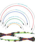 Colored jumper wires in four different sizes for All In One Solderless Breadboard Kit With Two 830-Point Boards And Two 400-Point Boards.