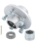 5 Lug Galvanized Trailer Hub Kit with 4.5 Inch Bolt Pattern, 3500lb Capacity, visible with bearing, cotter pin, and nuts
