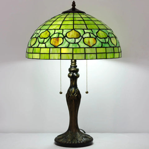 Tiffany Style Stained Glass Table Lamp 16 Inch Shade, 24 Inch Tall With Antique Bronze Base, UL Listed Reading Light
