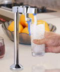 Glass Filler Faucet For Bars And Restaurants Deck Mount Chrome Drinking Water Station in use filling a glass