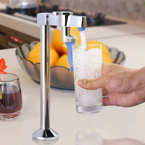 Glass Filler Faucet For Bars And Restaurants Deck Mount Chrome Drinking Water Station in use filling a glass