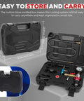 No Sweat Universal Coolant Vacuum Refill Kit For Cars With Super Long Hose Precise Pressure Gauge And Quick Connect Adapters in a custom storage case.