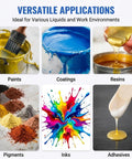 Air Driven Paint Can Mixer For 1 To 5 L Round And Square Buckets, Pneumatic Shaker With 30 Degree Oscillation And Adjustable Clamp System For Mixing Ink Adhesive And Coatings, A DIY Friendly Pro Grade Tool For Any Shop showing paints, coatings, resins, pigments, inks, and adhesives