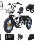 Electric Tricycle For Adults With Fat Tire Folding 20x4 Inch Wheels, 750W 48V E Trike, front basket and rear cargo setup